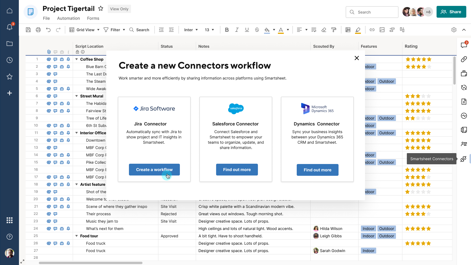 Connector Access Navigation Button in Feature Bar Smartsheet